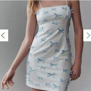 Nwt Bhldn Anthropologie White Blue Bow Dress Sz 6